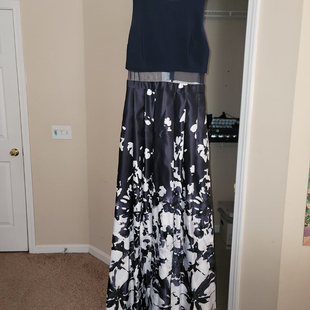 Betsy & Adam Blue and White Maxi Formal Size 10 - Picture 2 of 5